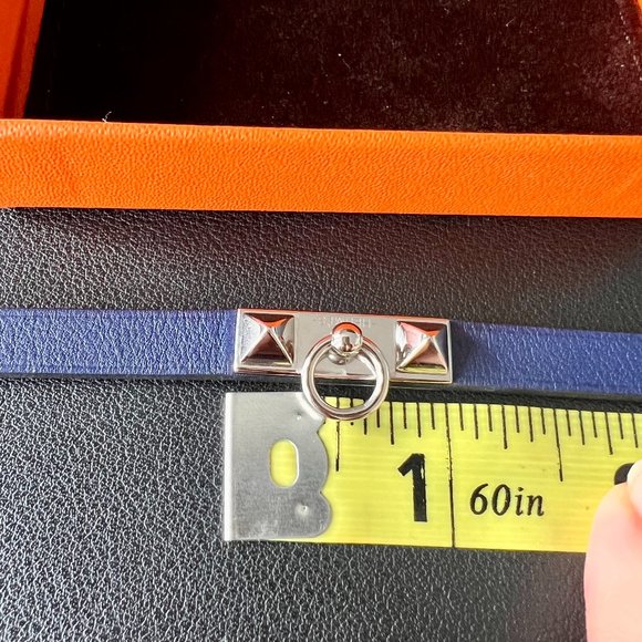 Hermes Rivale Mini Rivale Bracelet in Blue Leather, Sz 7" - Picture 9 of 9